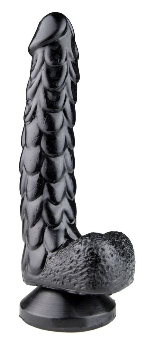 Monster Toys Hyleos Dildo, čierne vinylové dildo 23 x 4,2 cm