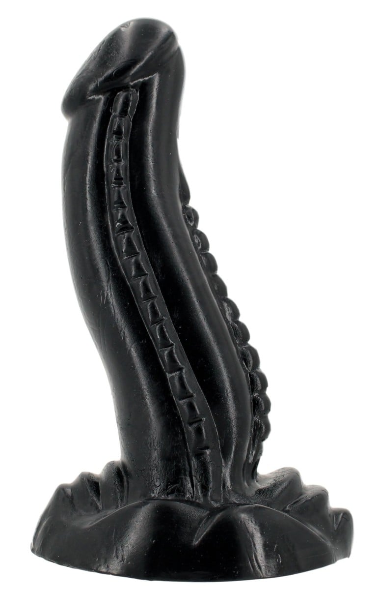 Monster Toys Loch Ass Dildo, čierne vinylové dildo 18 x 4–5,2 cm