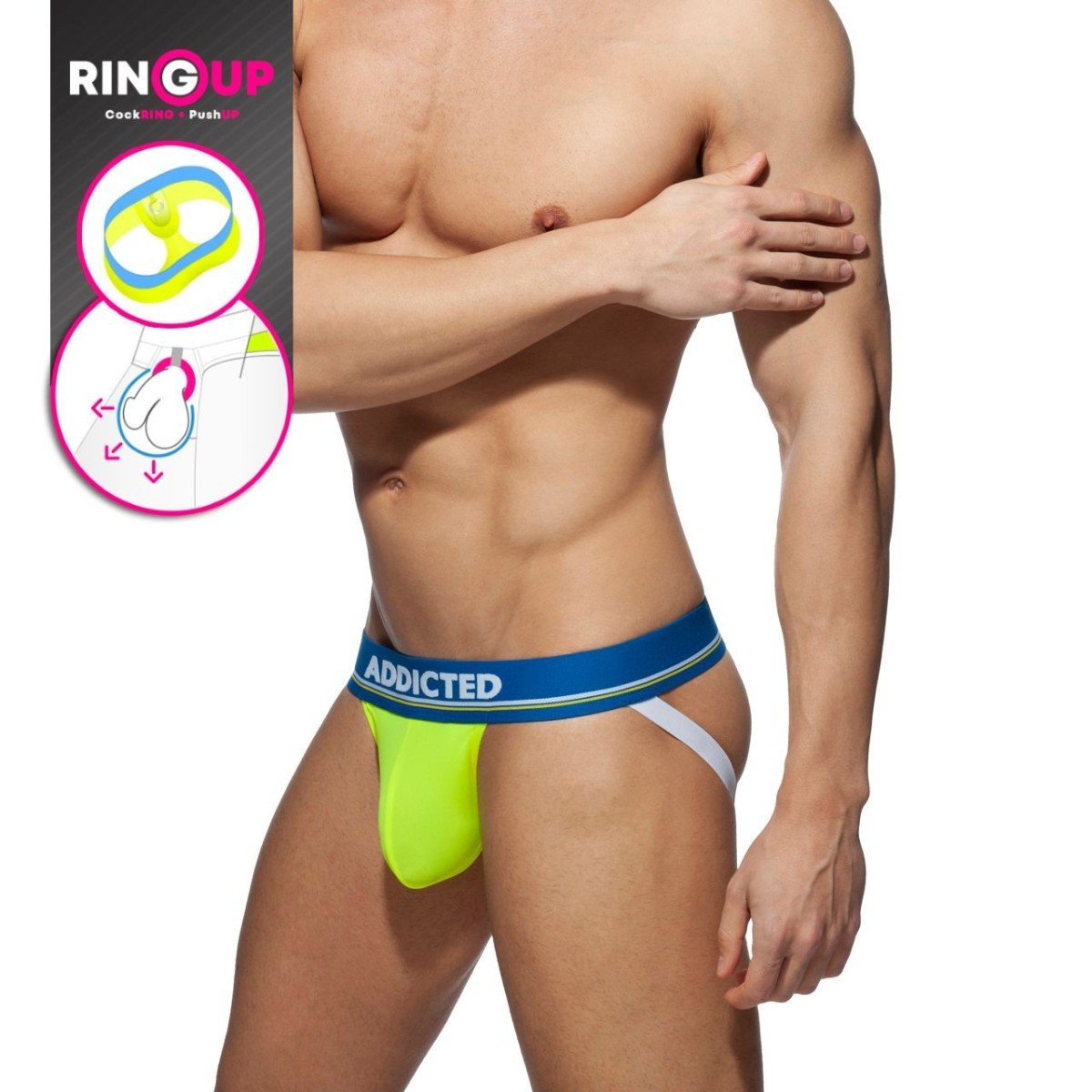 Addicted AD921 Cockring C-Through Jockstrap Neon Yellow