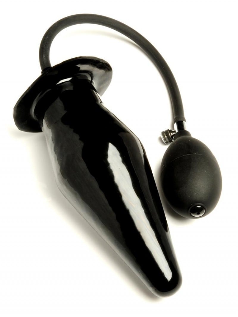 M&K Large Inflatable Butt Plug, černý latexový nafukovací anální kolík 17 x 2,5–7 cm