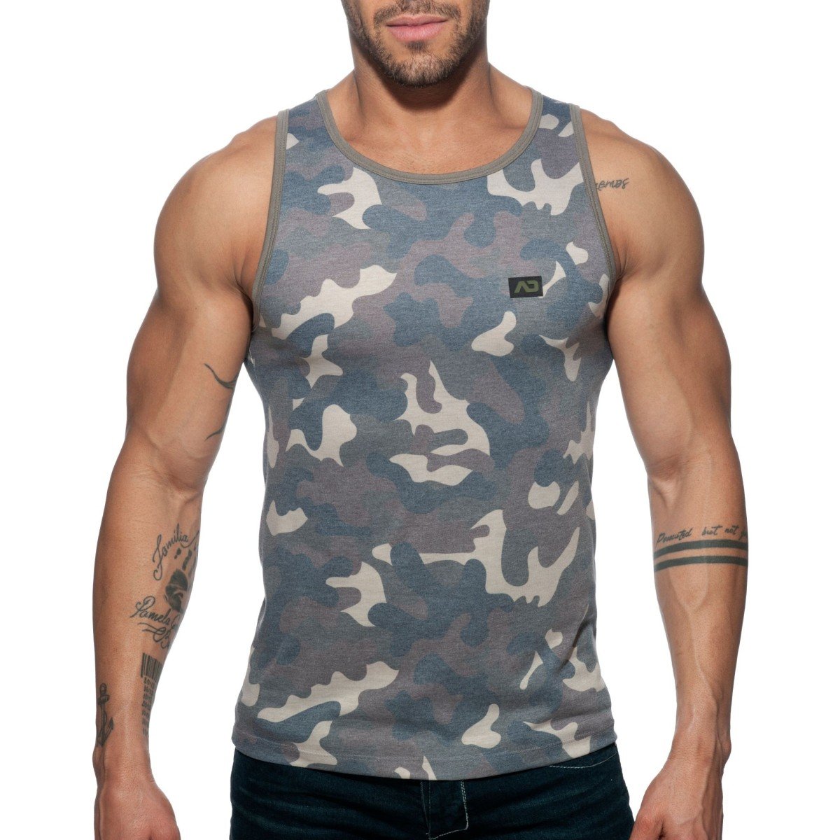 Pánské tílko Addicted AD801 Washed Camo Tank Top Camouflage M, pánské maskáčové tílko