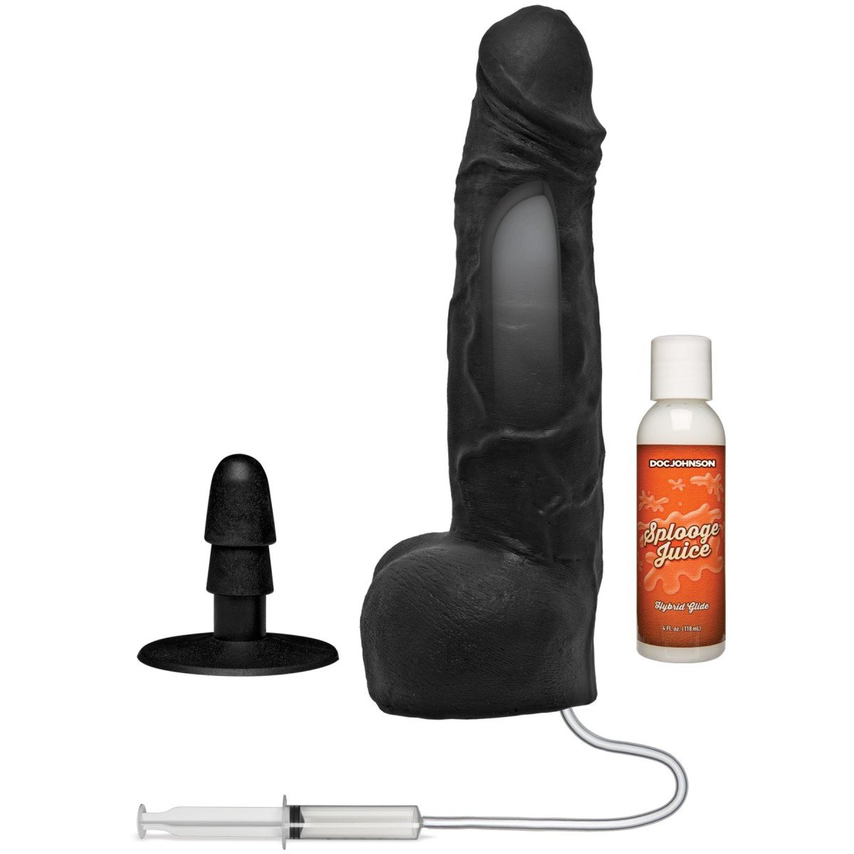 Doc Johnson Kink Squirting Cumplay Cock with Removable Vac-U-Lock Suction Cup 10”, černé dildo s Vac-U-Lock přísavkou 25 x 4,3–5,1 cm