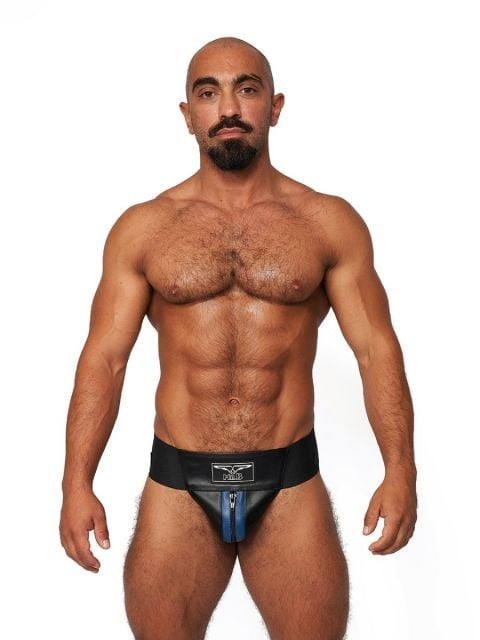 Mister B Leather Premium Jockstrap Black-Blue