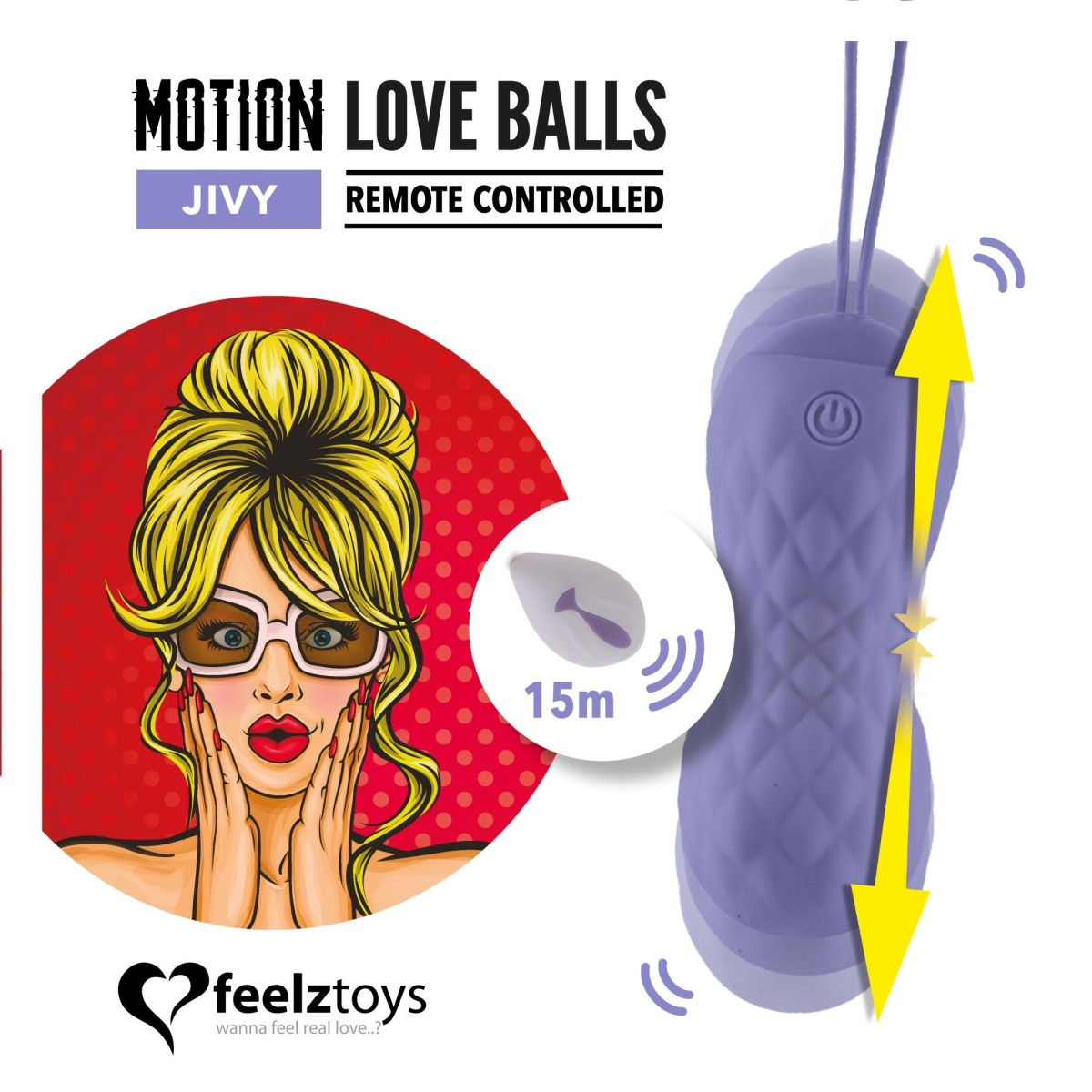 FeelzToys Jivy Remote Controlled Motion Love Balls, silikonové vaginální kuličky s dálkovým ovládáním s průměrem 3,4 cm