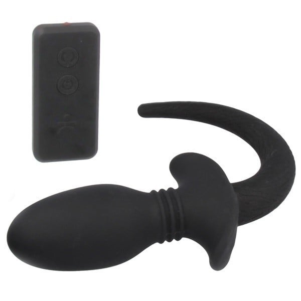 Titus Silicone Series Puppy Tail Pro Large, silikonový anální kolík – psí ocas s dálkovým ovládáním 11,5 x 5,3 cm