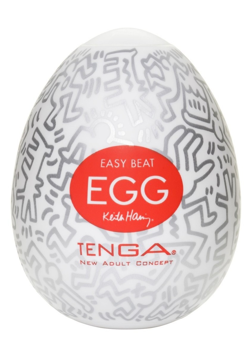 Tenga Egg Keith Haring Party, silikonový masturbátor se stimulační texturou