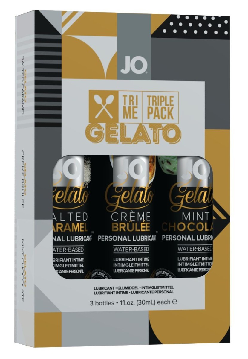 System JO Gelato Tri-Me Lube Triple Pack, set ochutených lubrikantov na vodnej báze