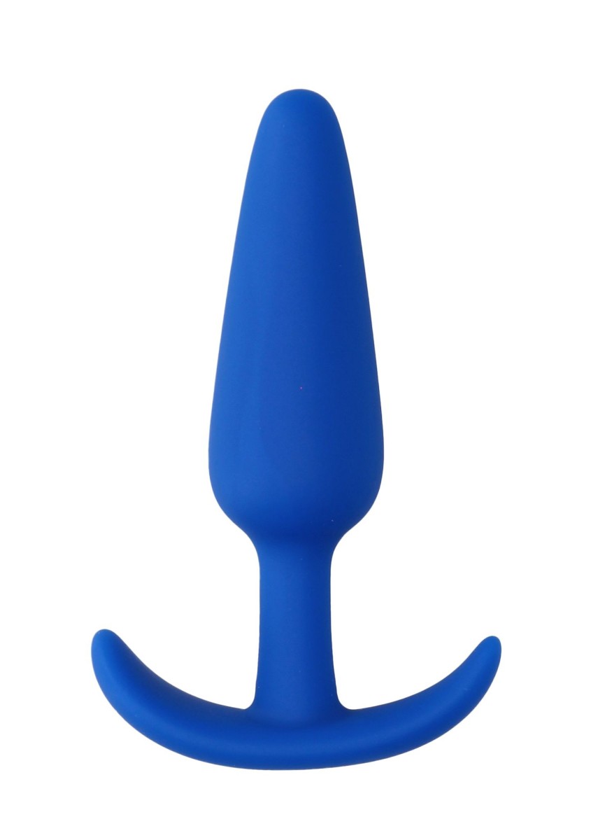 Tenký anální kolík Shots Toys modrý, silikonový anální kolík 8,3 x 1–2,2 cm
