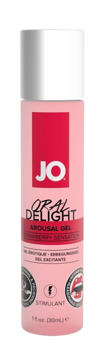 System JO Oral Delight Arousal Gel Strawberry Sensation, chladivý gel s příchutí pro orální sex