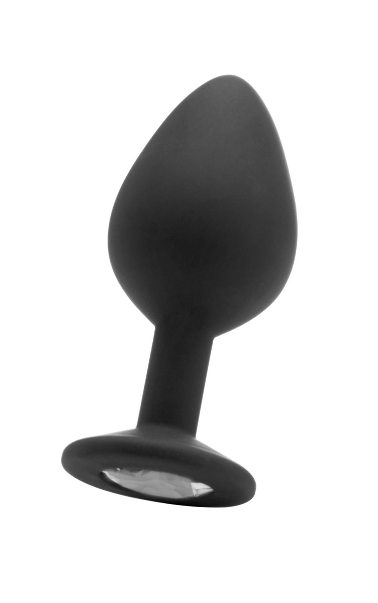 Anální šperk Ouch! Diamond Butt Plug velký černý, silikonový anální kolík 8 x 1–3,5 cm