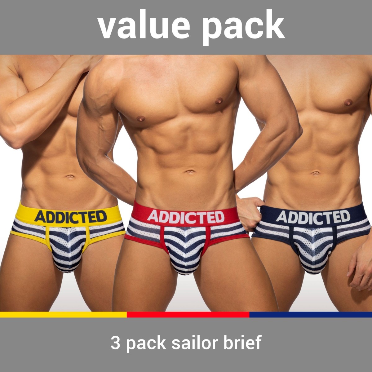 Slipy Addicted AD964P Sailor Brief 3 ks S, výhodné balení 3 pánských slipů