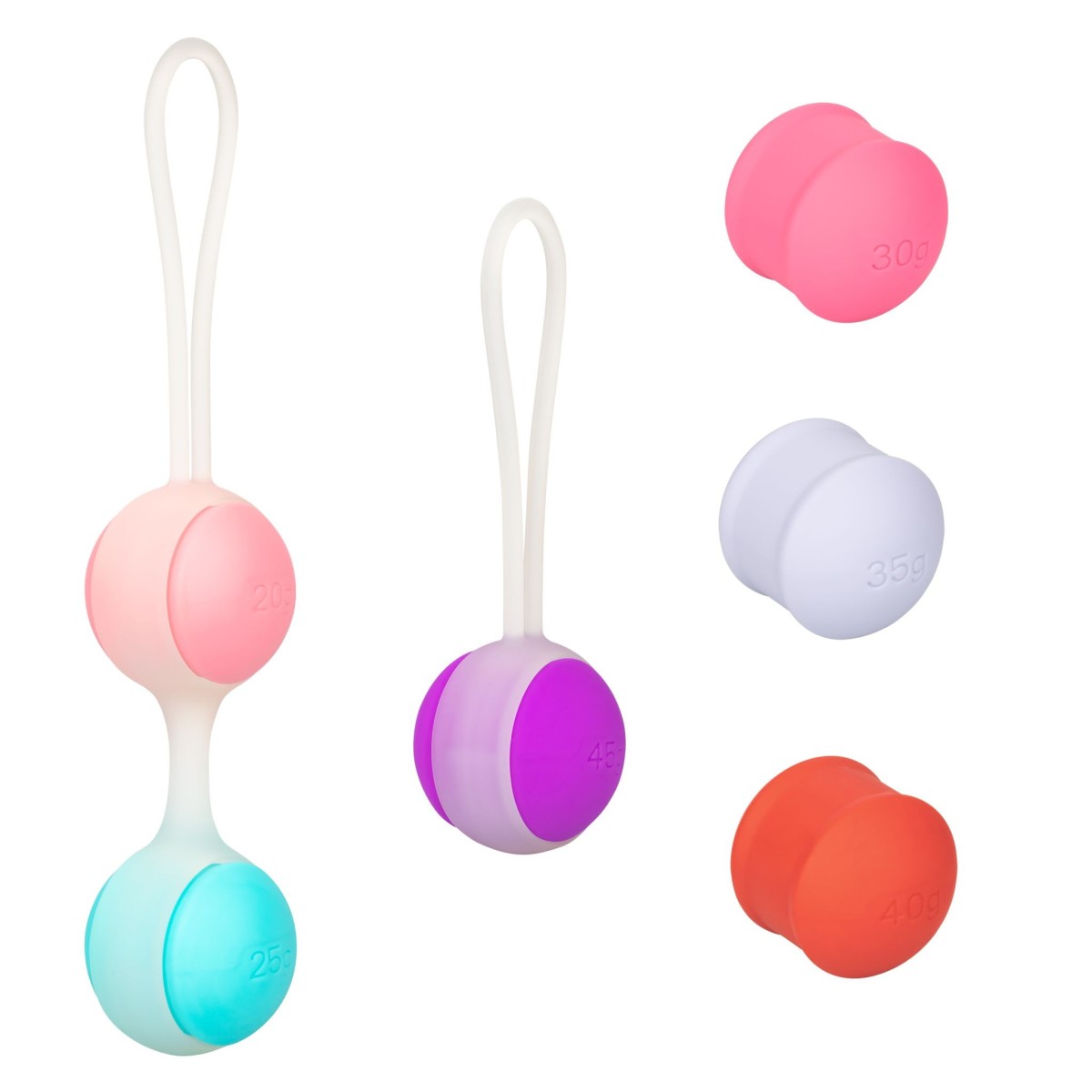 CalExotics She-ology Interchangeable Kegel Set, sada vymeniteľných silikónových vaginálnych guličiek s priemerom 2,5 cm