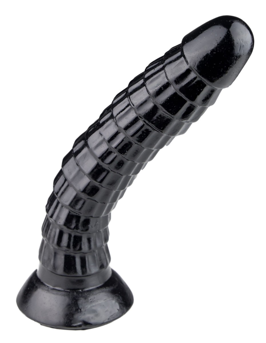 AnimHole Pangolin, černé vinylové dildo 26 x 4–5,6 cm