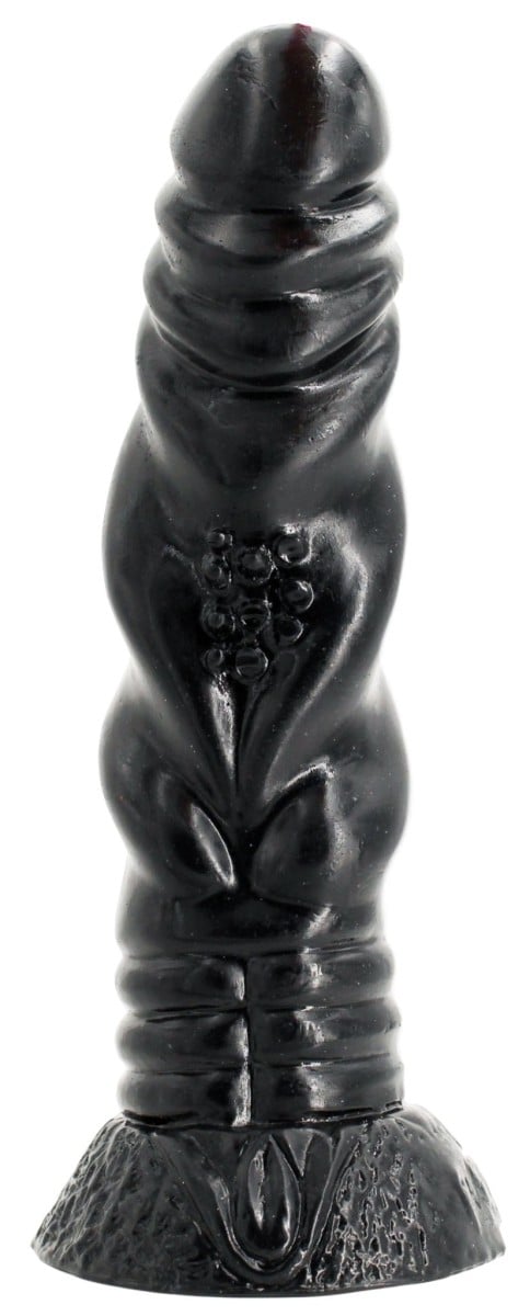 Monster Toys Whisper, čierne vinylové dildo 20 x 4,2–5 cm