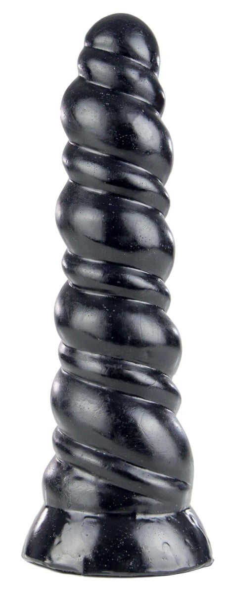 AnimHole Unicorn Ozzy, čierne vinylové dildo – roh jednorožca 24 x 3,3–6,4 cm