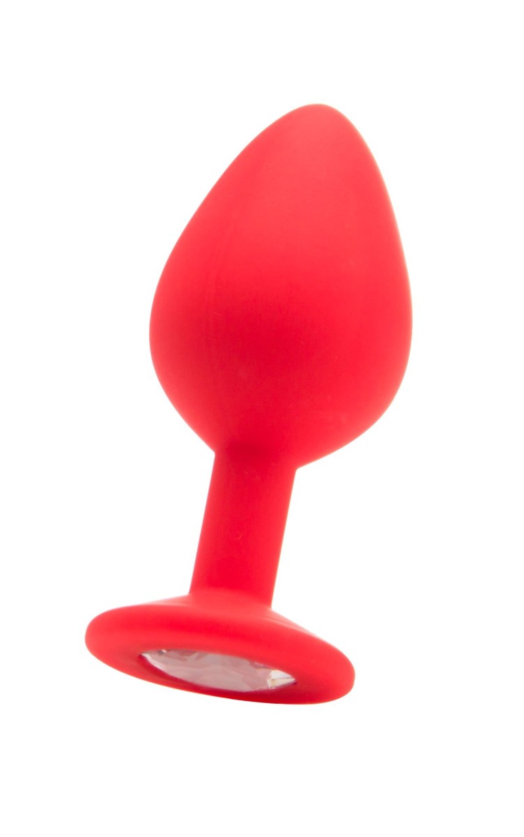 Anální šperk Ouch! Diamond Butt Plug velký červený, silikonový anální kolík 8 x 1–3,5 cm