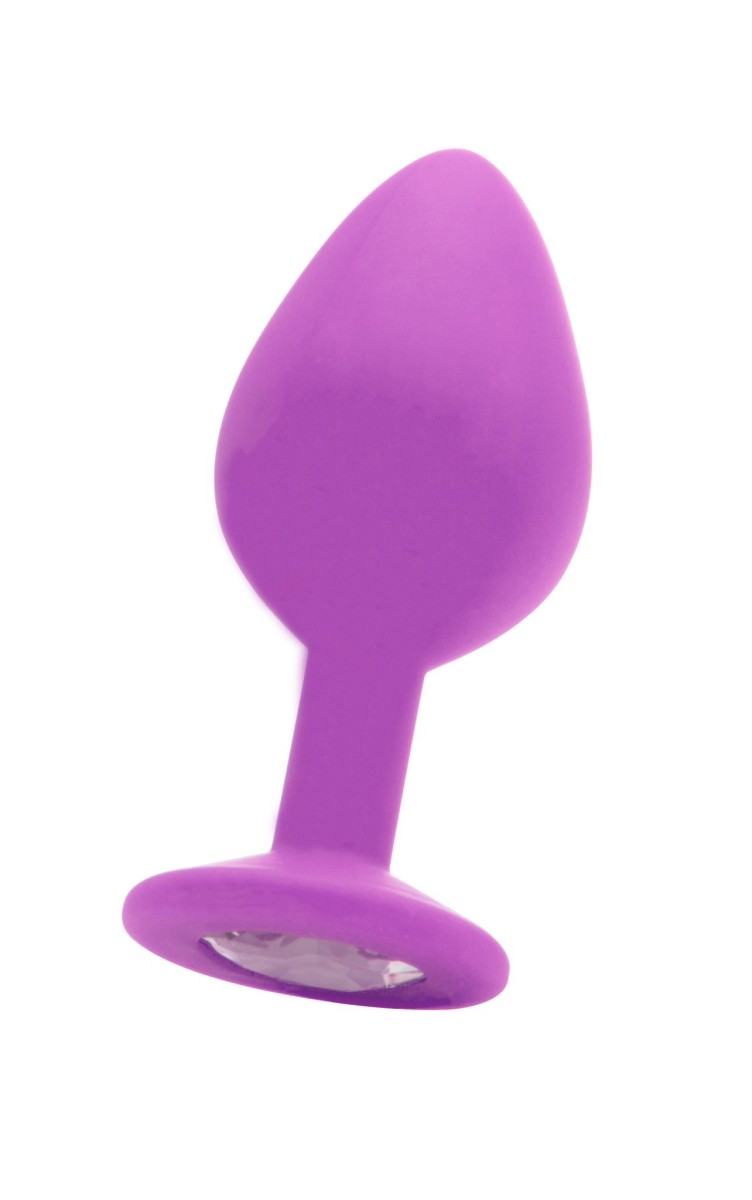 Anální šperk Ouch! Diamond Butt Plug velký fialový, silikonový anální kolík 8 x 1–3,5 cm