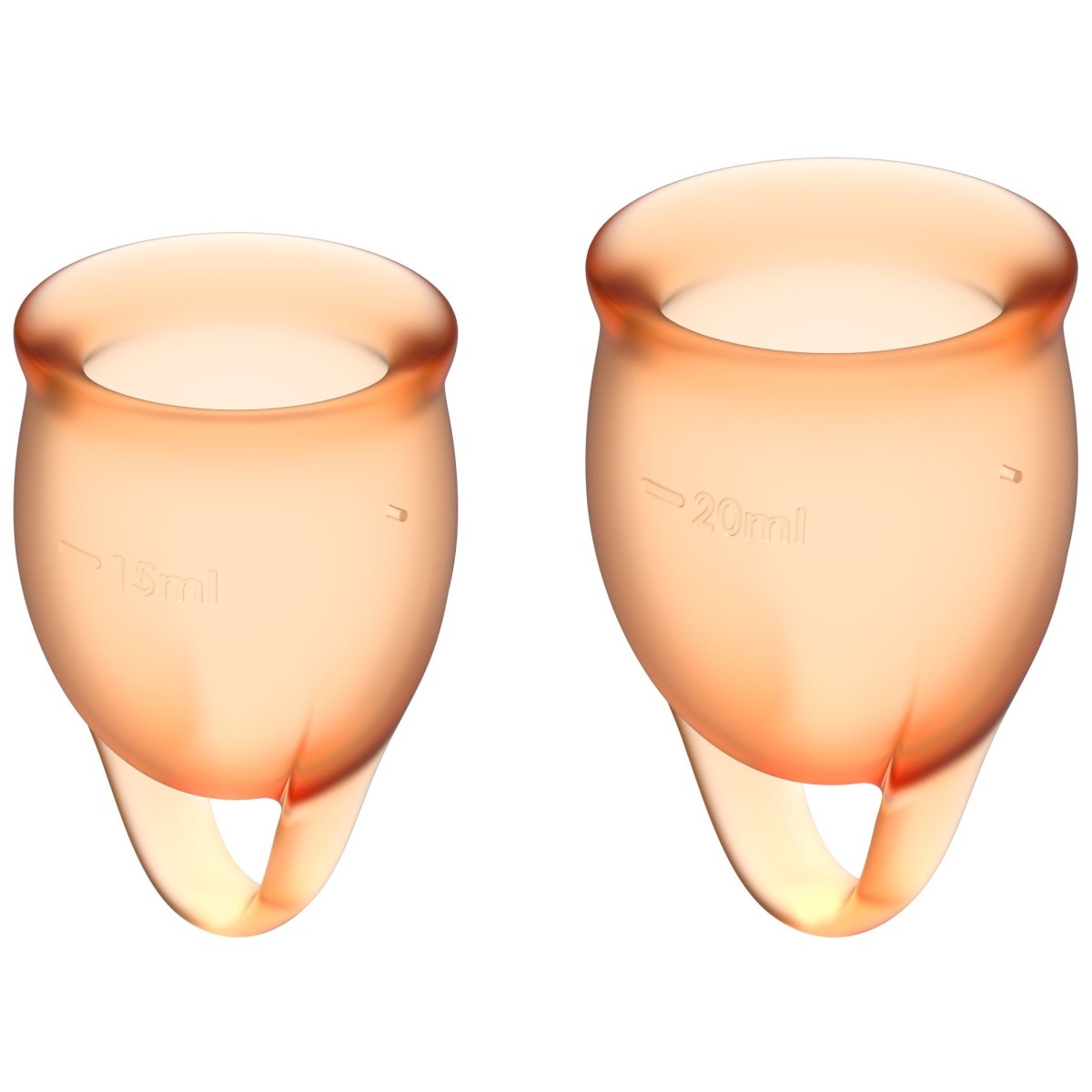 Menstruační kalíšek Satisfyer Feel Confident Orange, sada 2 menstruačních kalíšků s textilním sáčkem