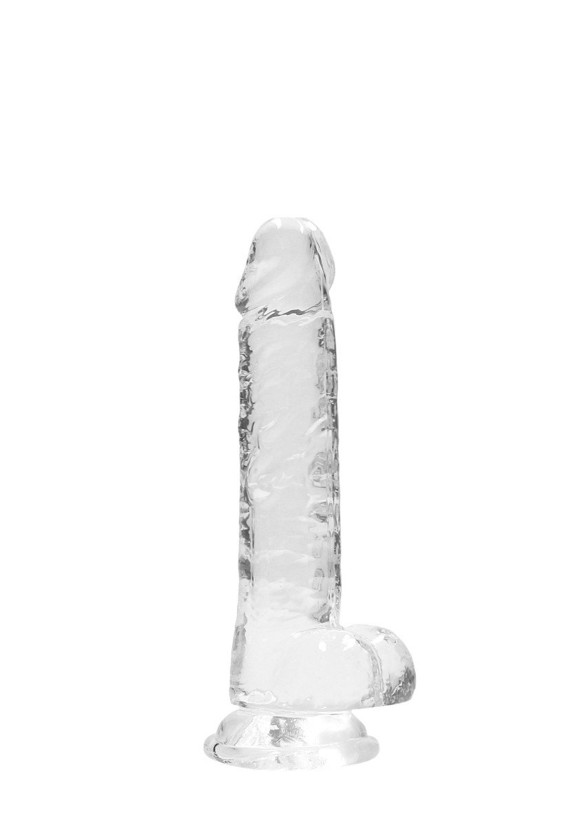 Gelové dildo RealRock Crystal Clear 7″ průhledné, dildo s přísavkou a varlaty 19 x 3,5 cm