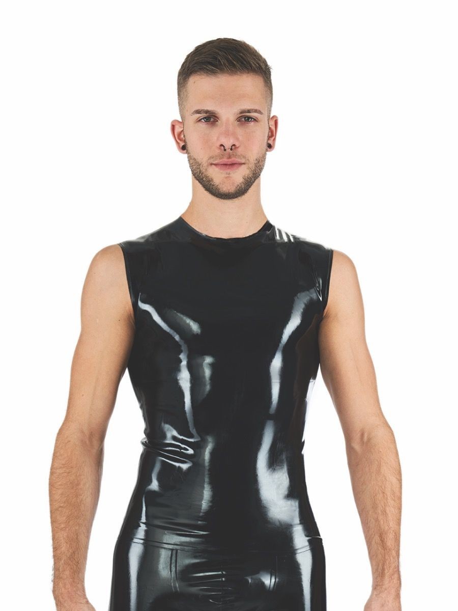 Gumové tílko Mister B Rubber Sleeveless T-Shirt černé M, černé latexové tričko bez rukávů