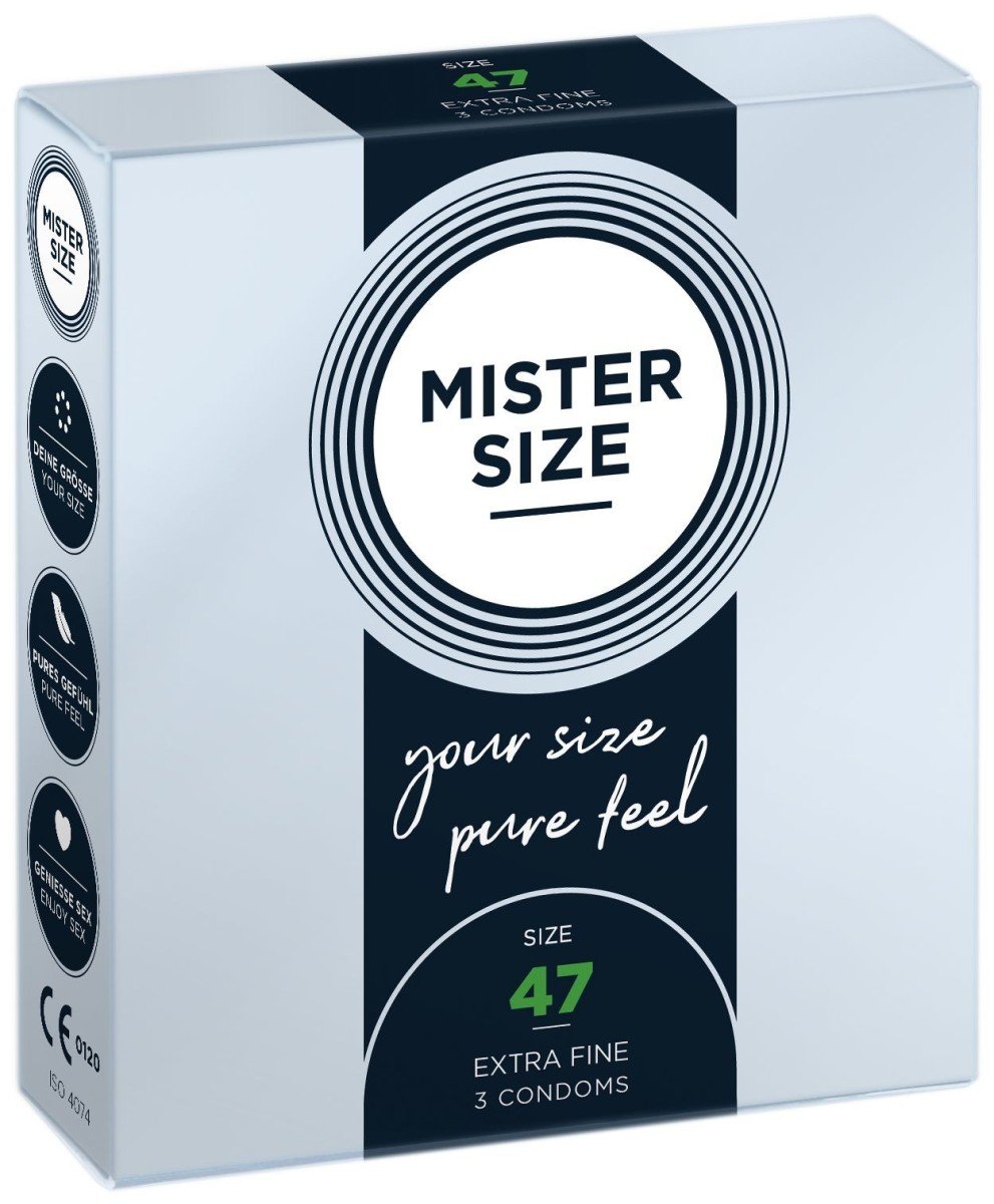 Kondómy Mister Size 3 ks 47 mm, kondómy s nominálnou šírkou 47–69 mm