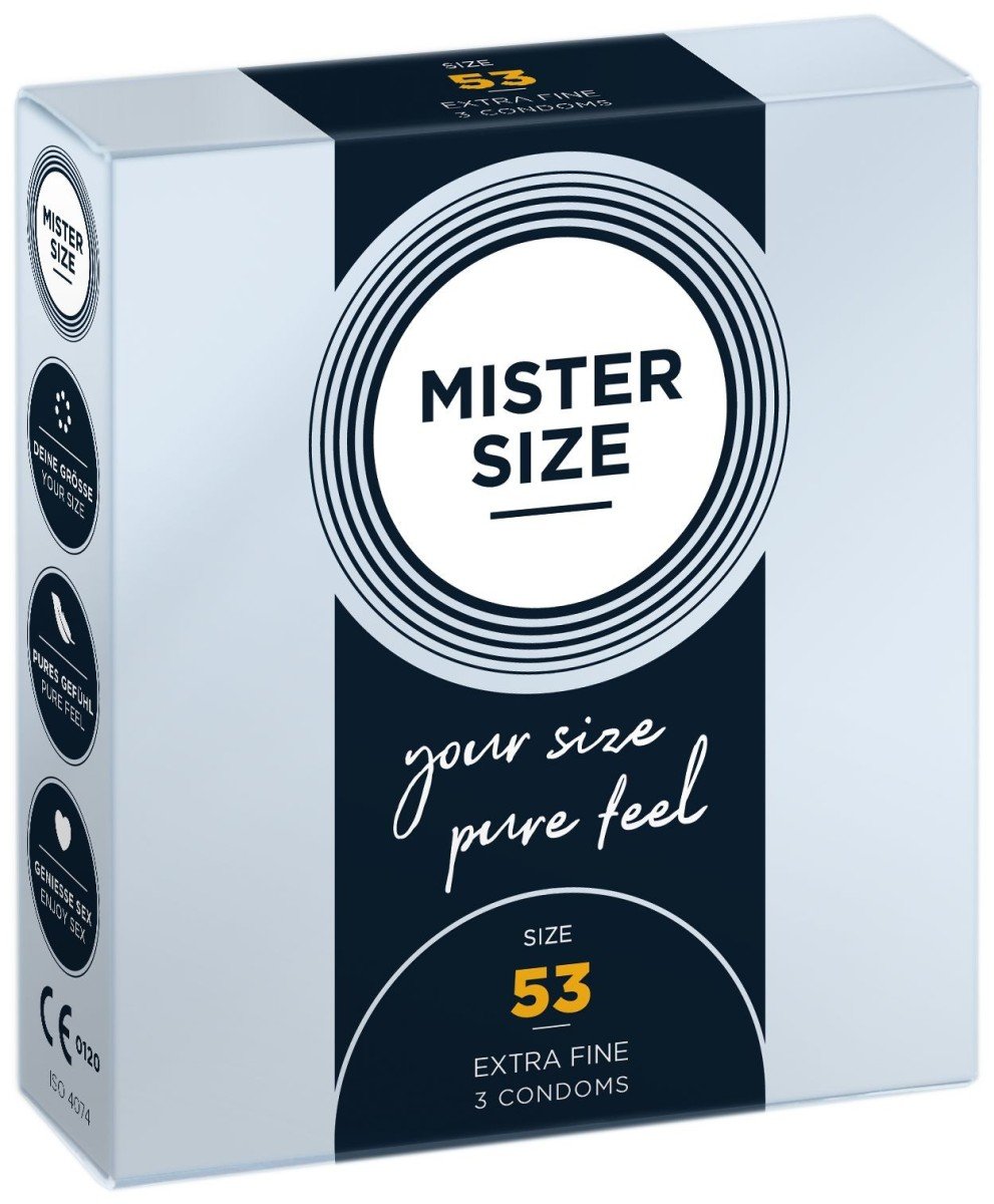 Kondomy Mister Size 3 ks 53 mm, kondomy s nominální šířkou 47–69 mm