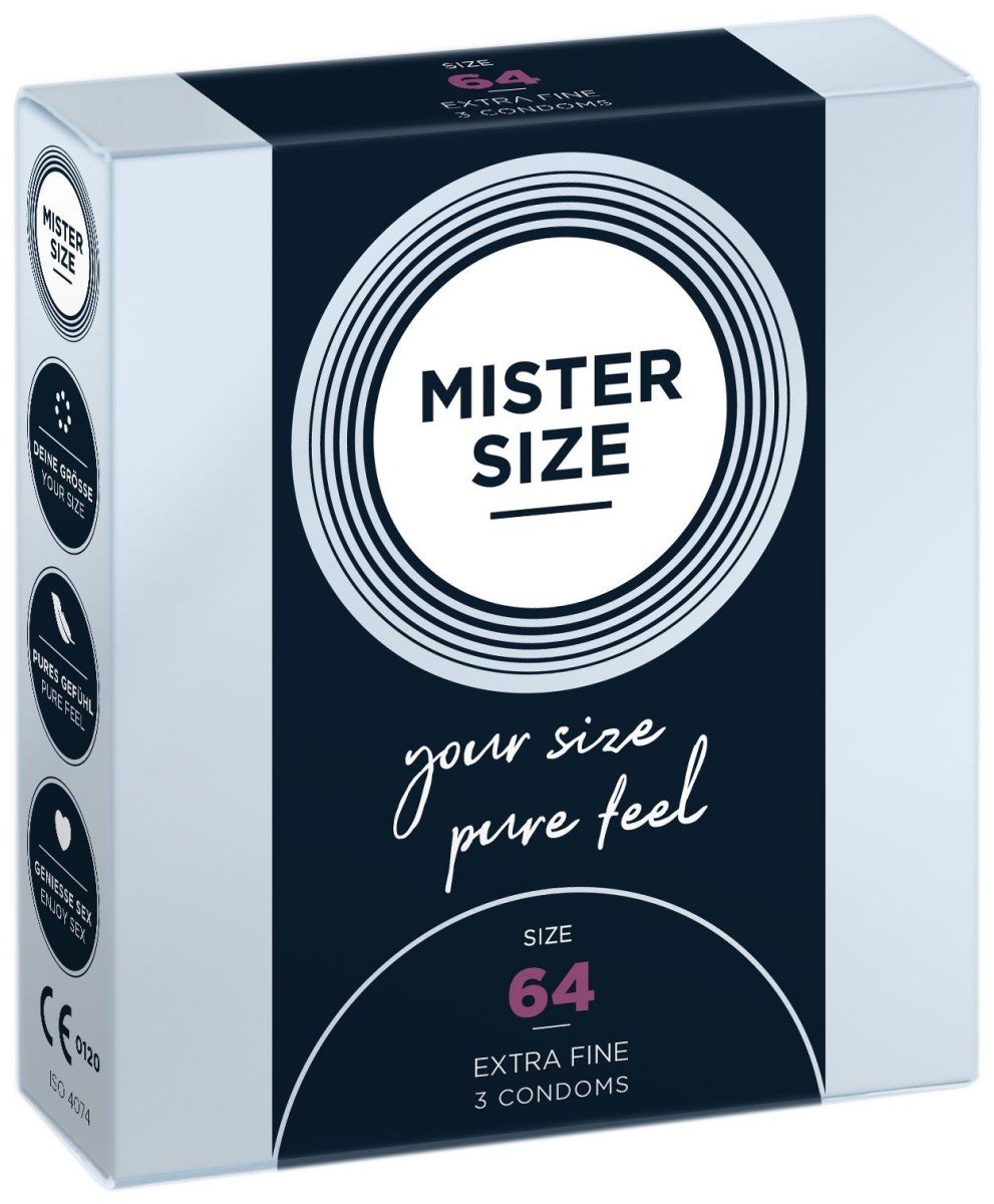 Kondómy Mister Size 3 ks 64 mm, kondómy s nominálnou šírkou 47–69 mm