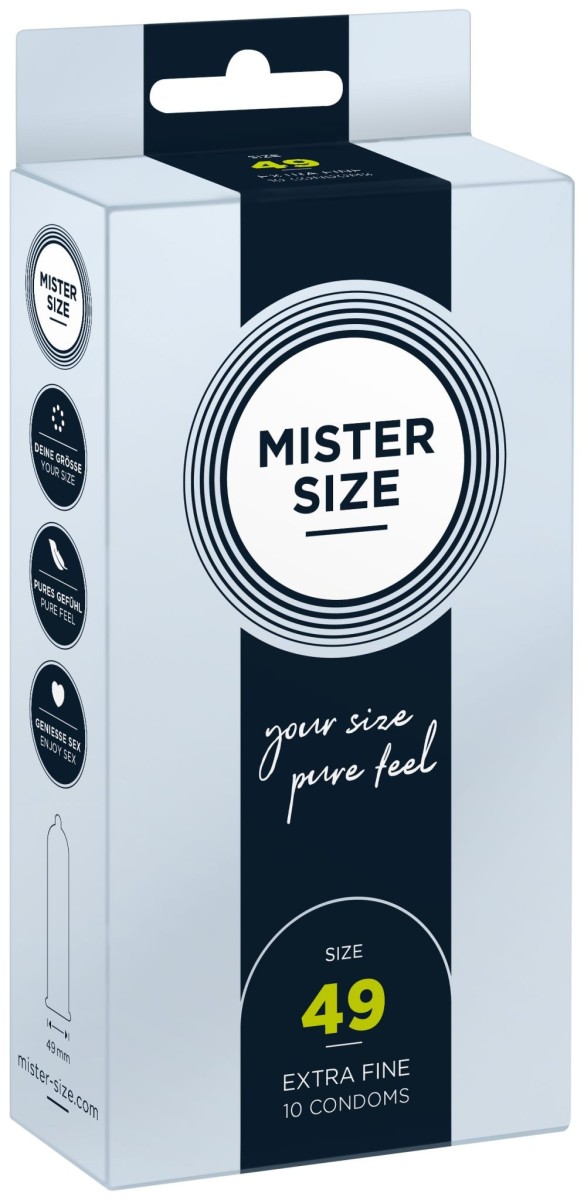 Kondómy Mister Size 10 ks 49 mm, kondómy s nominálnou šírkou 47–69 mm