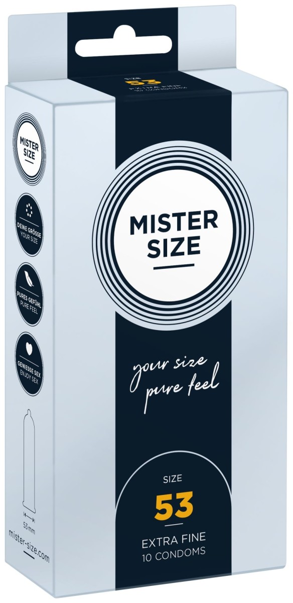 Kondómy Mister Size 10 ks 53 mm, kondómy s nominálnou šírkou 47–69 mm