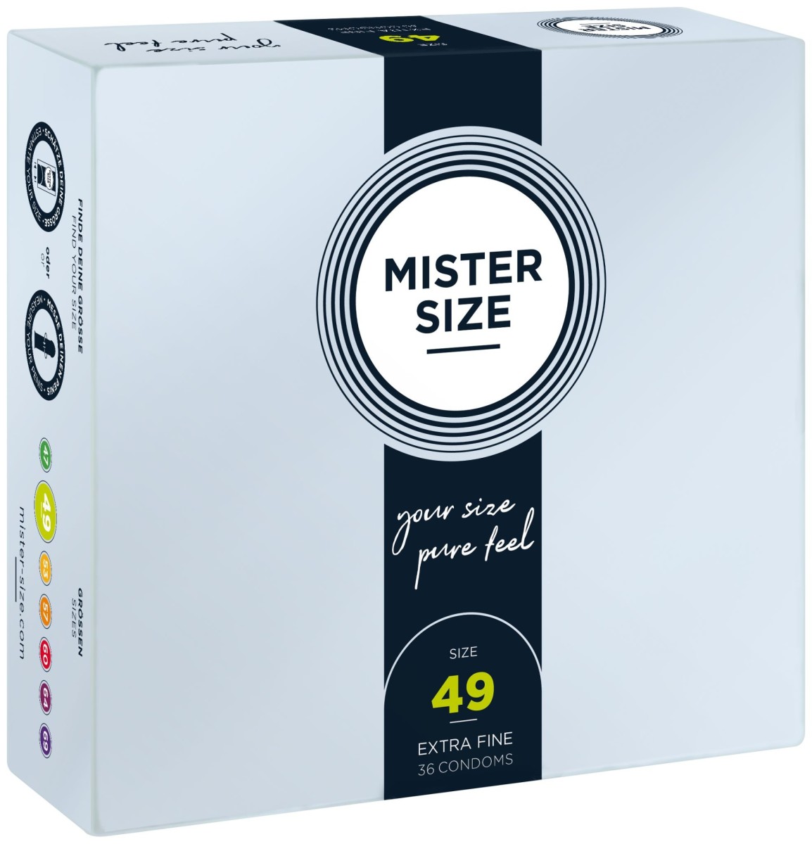 Kondomy Mister Size 36 ks 49 mm, kondomy s nominální šířkou 47–69 mm