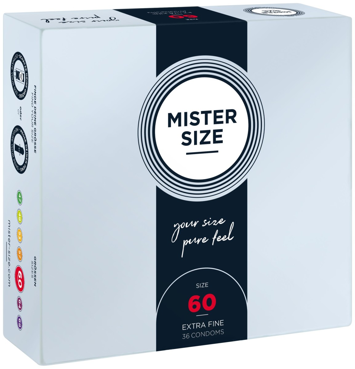 Kondomy Mister Size 36 ks 60 mm, kondomy s nominální šířkou 47–69 mm