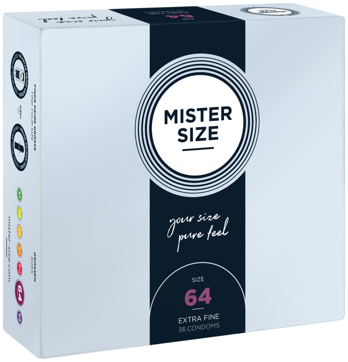 Kondomy Mister Size 36 ks 64 mm, kondomy s nominální šířkou 47–69 mm