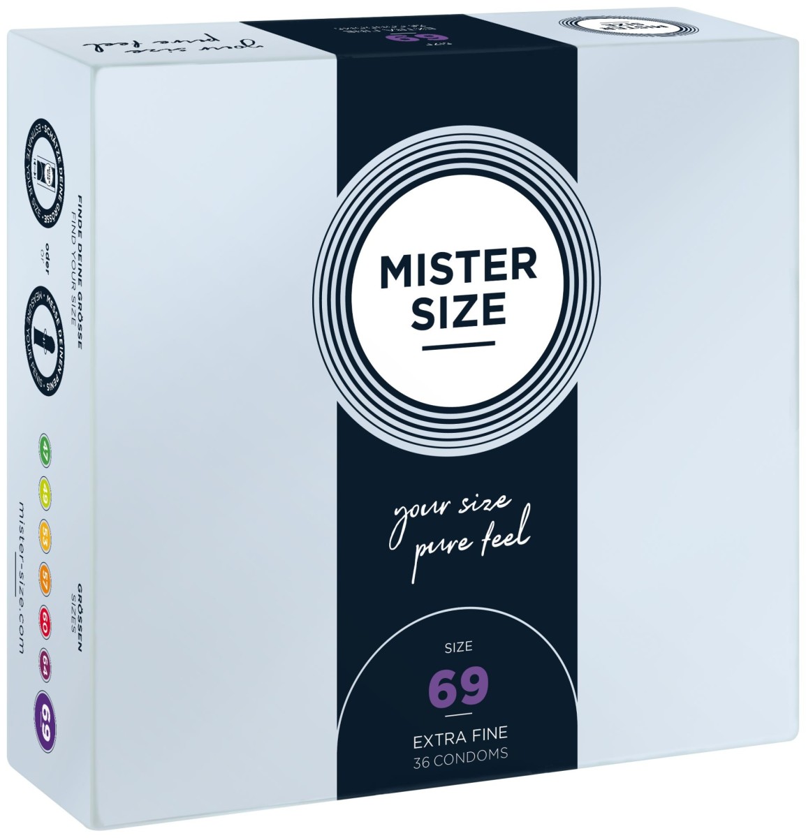 Kondomy Mister Size 36 ks 69 mm, kondomy s nominální šířkou 47–69 mm