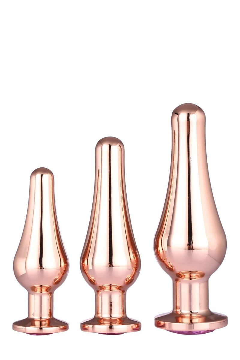 Dream Toys Gleaming Love Pleasure Set Rose Gold, tréninková sada 3 kovových análních kolíků