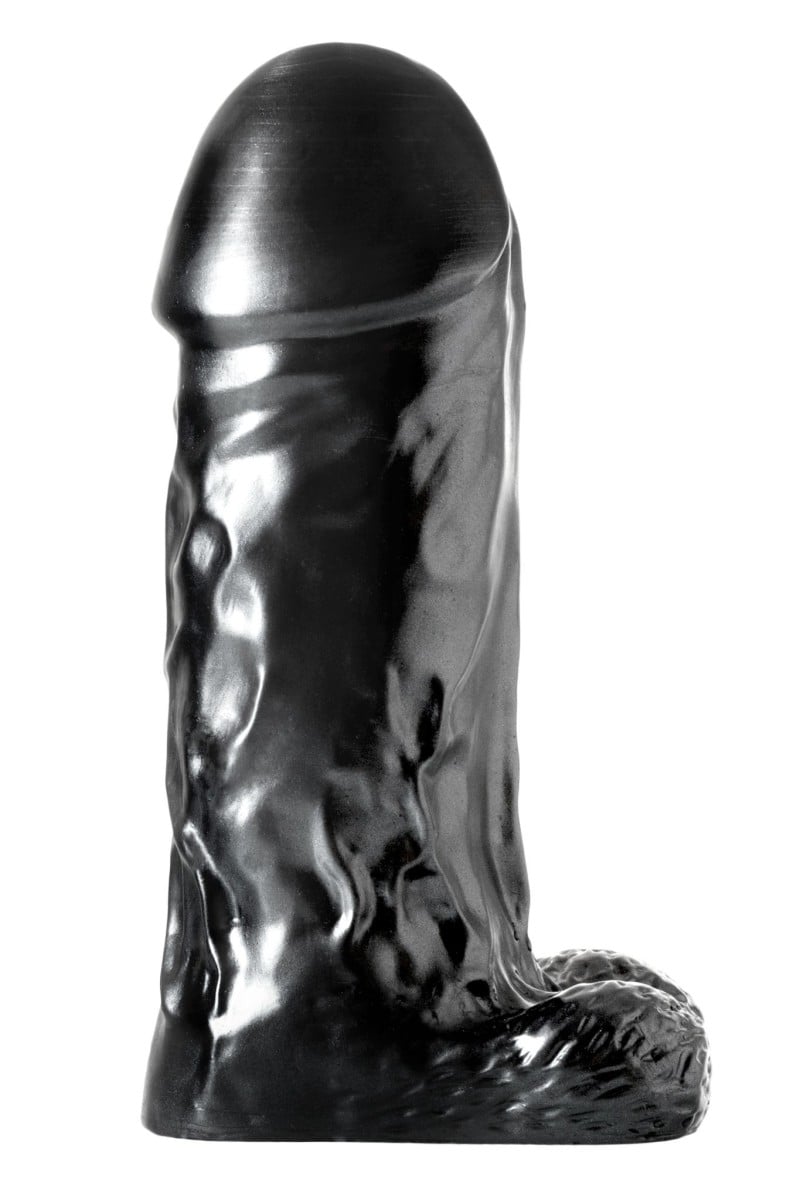 Blush Jet Destroyer Carbon Metallic Black, metalické vinylové dildo 25 x 7,7–8,5 cm