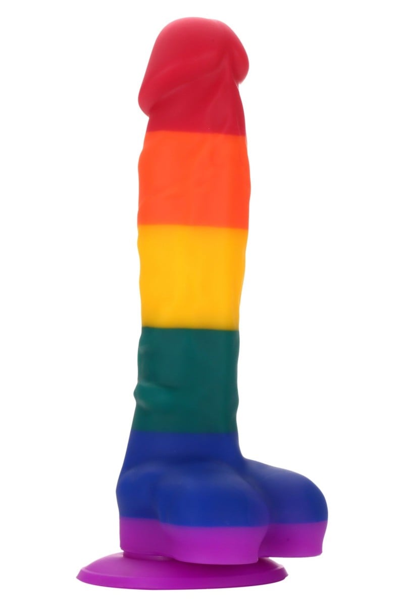Dream Toys Colourful Love Colourful Dildo 20 cm, silikónové pride dildo s semenníkmi a prísavkou 19 x 3,8 cm
