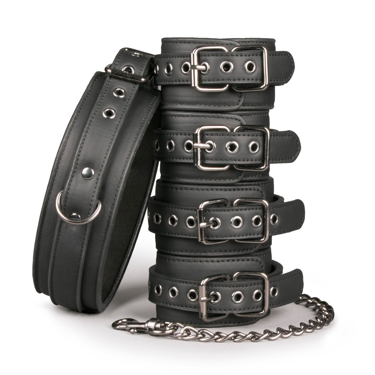 EasyToys Fetish Set with Collar, Ankle and Wrist Cuffs, bondage sada z umělé kůže