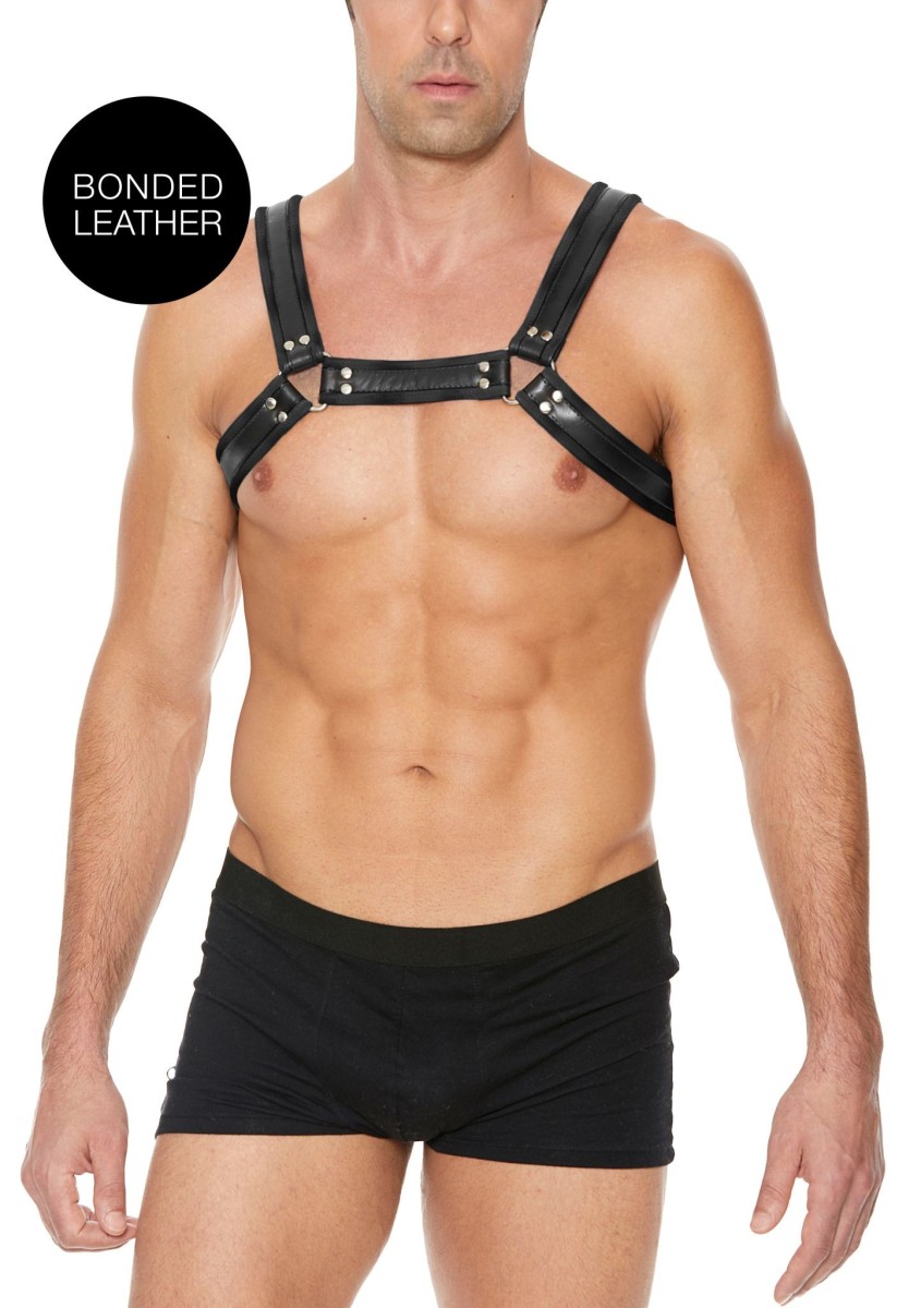 Kožený harness Ouch! Buckle Bulldog černý S/M, pánský kožený postroj