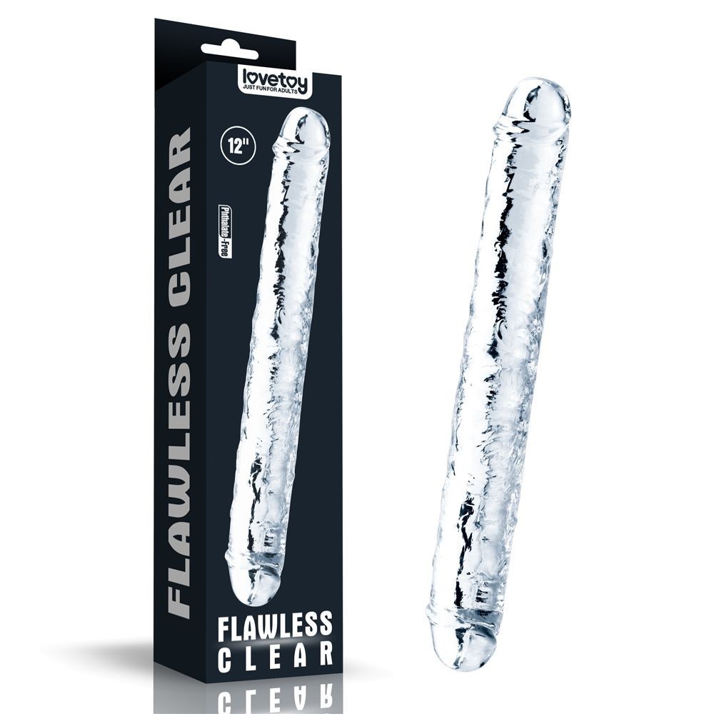 Lovetoy Flawless Clear Double Dildo 12″, gelové oboustranné dildo 30 x 3,5 cm