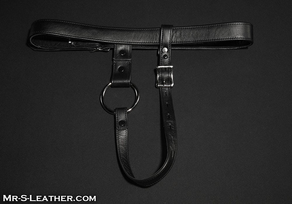 Postroj Mr. S Leather Deluxe Locking Butt Plug Harness S/M, kožený uzamykateľný postroj pre análne kolíky