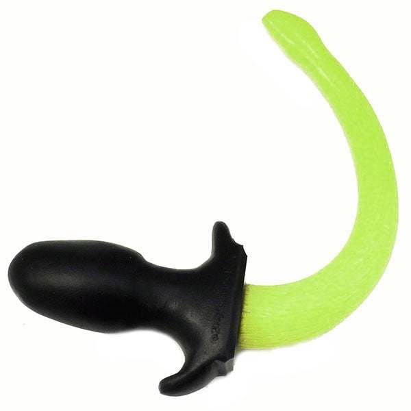 SquarePegToys Happy Puppy Tail Glow Lime Medium, silikónový análny kolík – psí chvost 10 x 4,7 cm