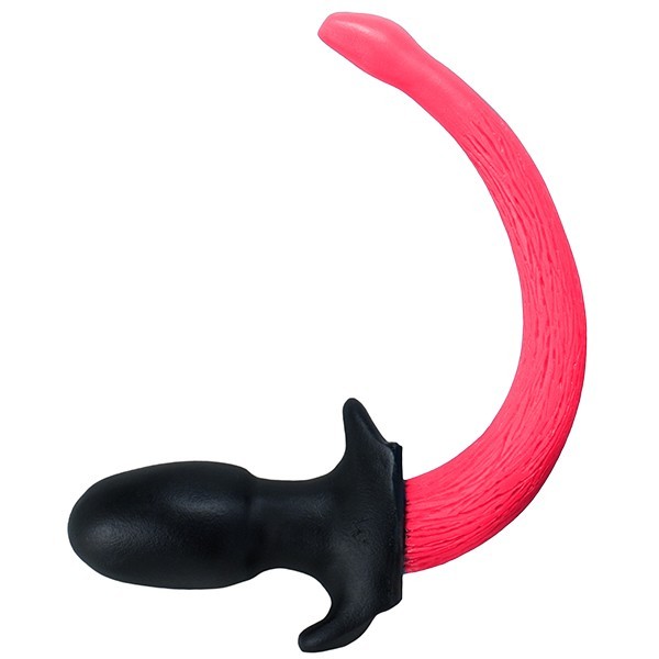 SquarePegToys Happy Puppy Tail Plug Glow Pink Medium, silikonový anální kolík – psí ocas 10 x 4,7 cm