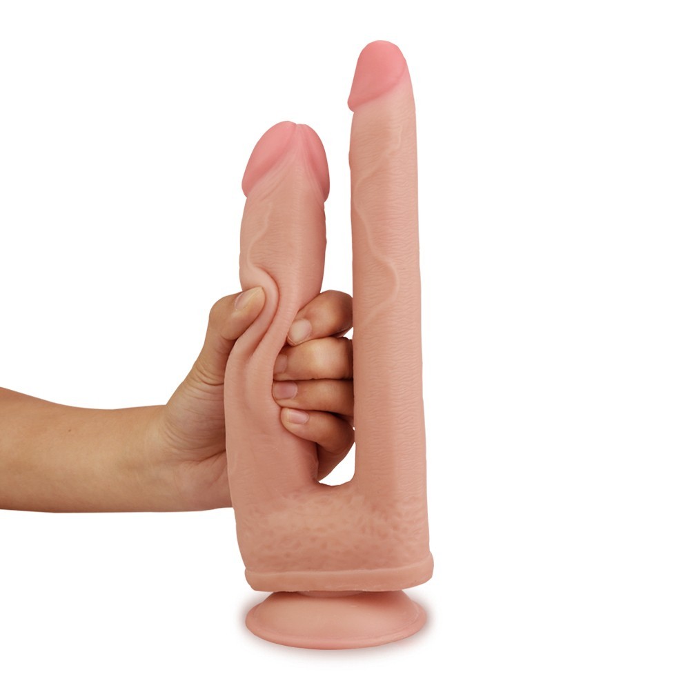 Lovetoy Skinlike Double Penetration Soft Cock, dual density dildo s přísavkou 24 x 2,5 / 3,4 cm