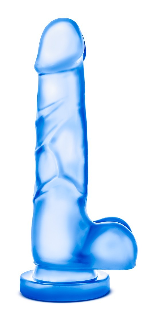 Realistické dildo Blush B Yours Sweet ’n Hard 4 modré, gelové dildo s varlaty a přísavkou 19,5 x 3,8 cm