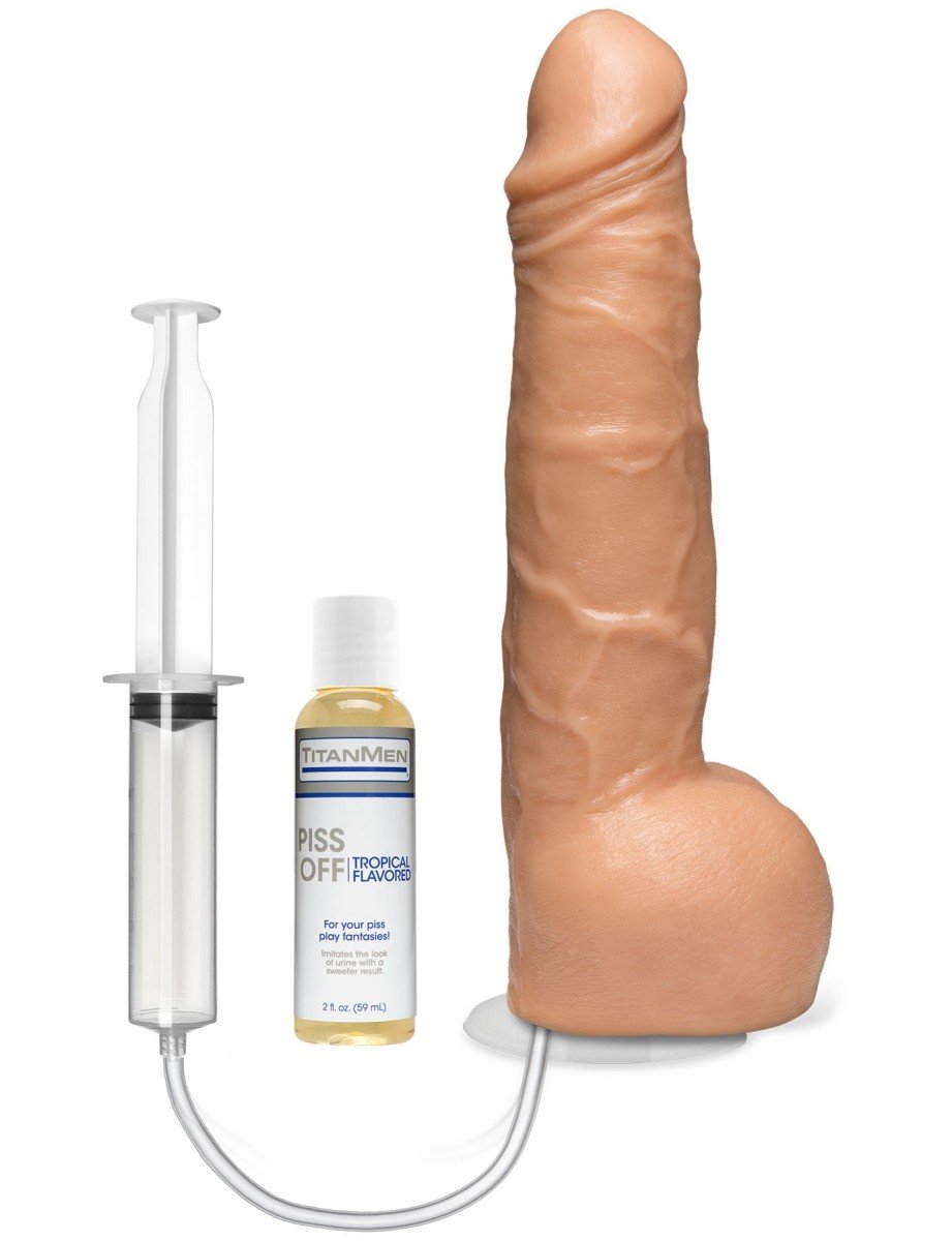 Doc Johnson TitanMen Piss Off with Removable Vac-U-Lock Suction Cup Vanilla, močiace telové dildo s Vac-U-Lock prísavkou 25 x 4,3-5,1 cm