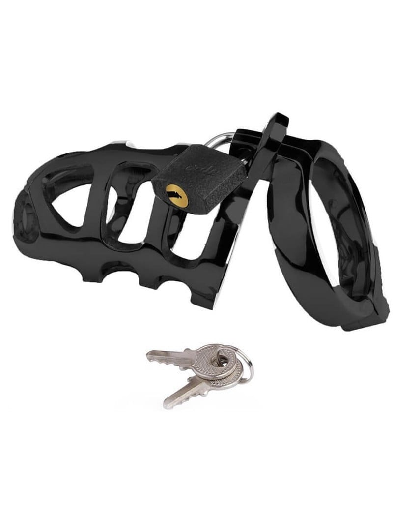 Slave4master Brutal Chastity Cage Black, ocelový pás cudnosti pro muže