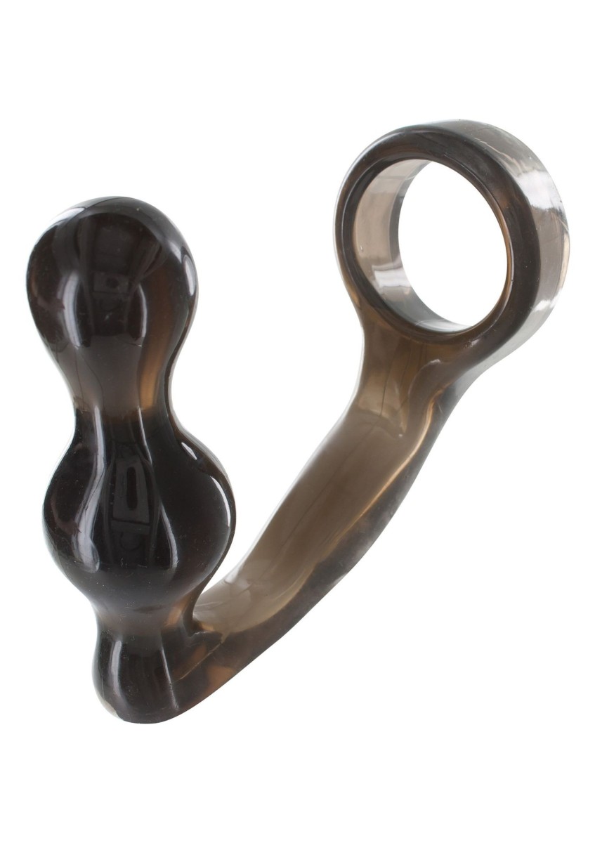 Anal lock ToyJoy Manpower kouřový, erekční kroužek s análním kolíkem 11,6 x 4,3 cm