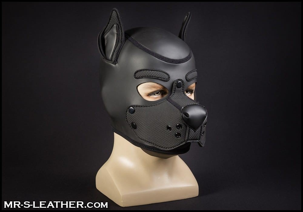 Psí maska Mr. S Leather Neoprene K9 Hood černá Medium, neoprenová psí kukla pro puppy play