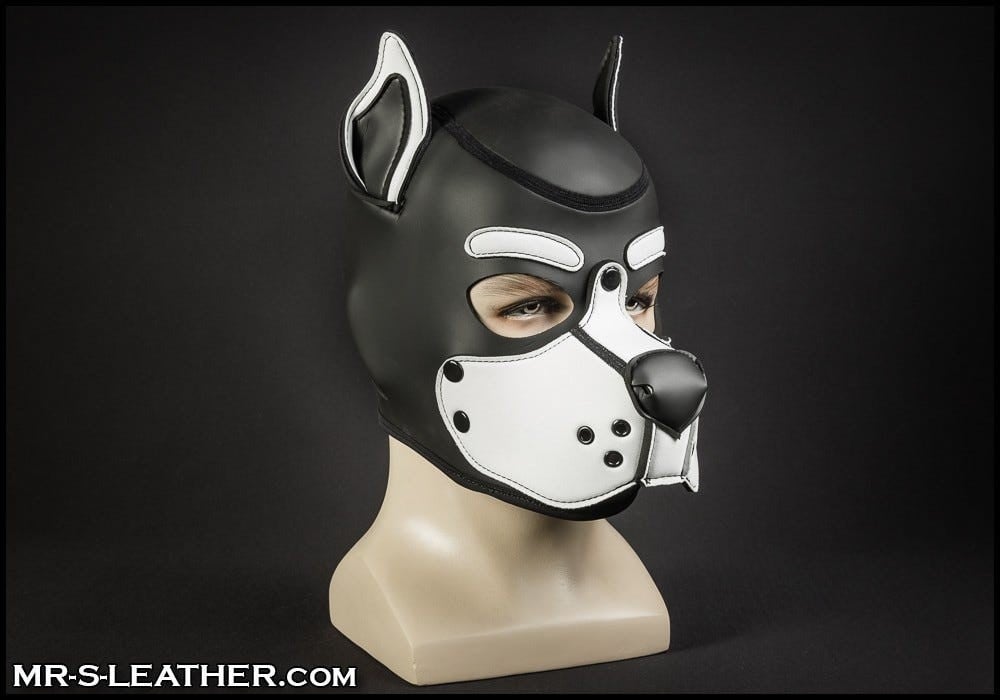 Psí maska Mr. S Leather Neoprene K9 Hood bílá Large, neoprenová psí kukla pro puppy play