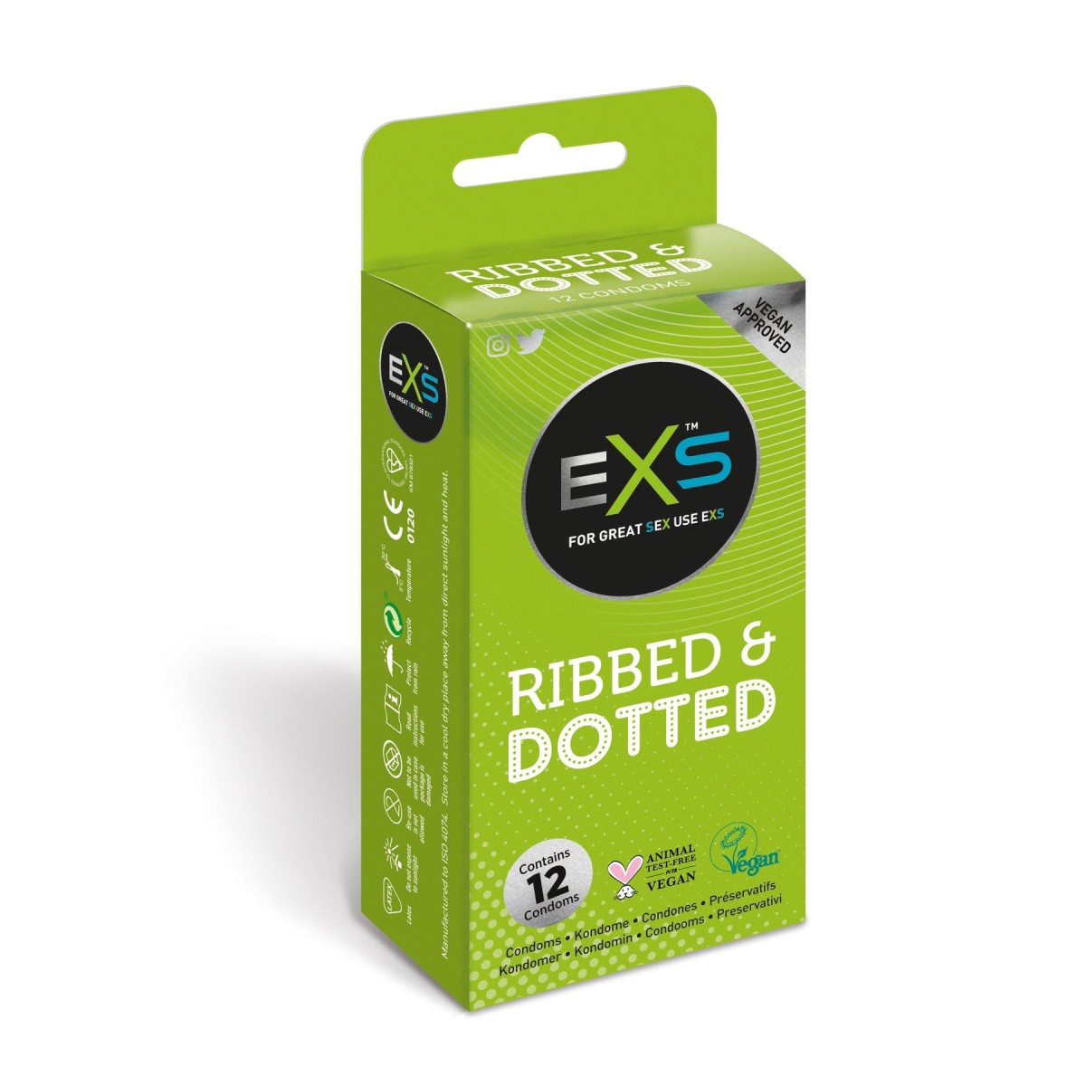 EXS Ribbed & Dotted Condoms 12 ks, kondómy s vrúbkami a výstupkami